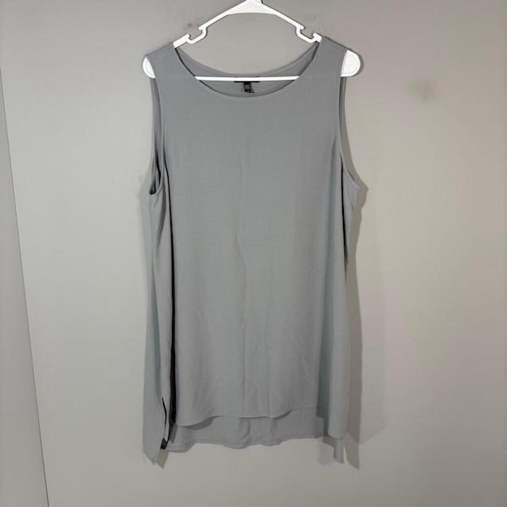 Eileen Fisher Tank Womens Large Gray Solid Silk Scoop Neck Sleeveless Tunic Top
